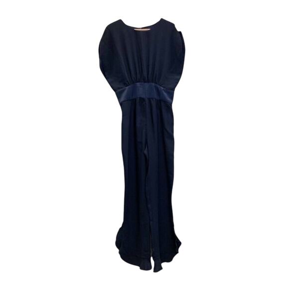 ZARA Jumpsuit SZ S Navy Blue Sleeveless Frilled Leg Sash Waist Ankle Length - Picture 13 of 14